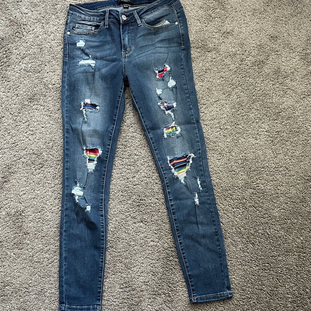 Judy Blue Distressed Skinny Jeans with Colorful Stripes